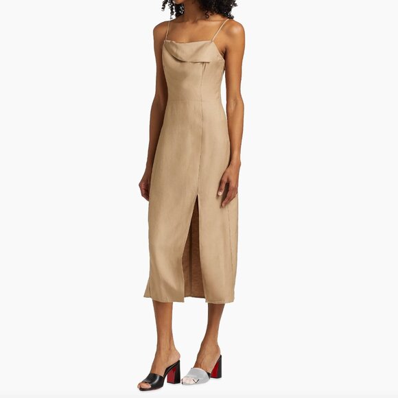 NWT Rails | Ellasandra Linen-Blend Tan Cocktail Dress Midi Length | Size Small - Picture 3 of 16